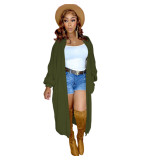 Cross border Supply New European and American Women's Solid Color Casual Sweater Cardigan Long Coat