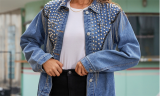 Lapel Vintage Versatile Fashion Women's coatAutumn New Rivet Raw Edge tassels Solid Color Casual Jean jacket