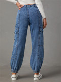 Fall New Arrival Fashion Trendy Women Jeans Casual Denim Cargo Pants Autumn Winter Elastic Waist Loose Trouser