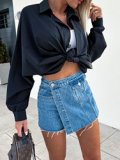 new fresh sweet fashionable casual solid color mid-waist denim shorts for women