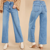 New arrival street trend wash loose denim wide leg pants high waist straight jeans for women