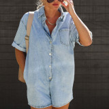 In stock S-XL Fall  Women denim overalls Long Sleeve black shirts Fashion Short Jean Jumpsuits