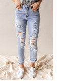 New arrival casual vintage ripped hole denim pencil pants cotton high waist jeans for women