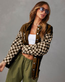 Europe and America Cross border Autumn New Fashion Casual Loose Plaid Contrast Color Raw Edge Denim Coat for Women 32132