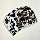 wholesale streetwear zebra jacquard warm Y2K cow chapeau distressed toque knit cuffless skull femme outdoor camo beanies hat