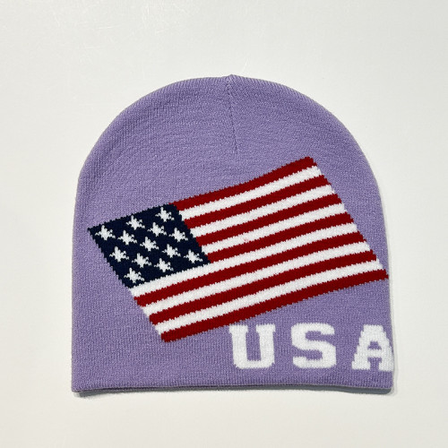 Custom label event gift jacquard American flag unisex acrylic USA flag beanies