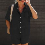 In stock S-XL Fall  Women denim overalls Long Sleeve black shirts Fashion Short Jean Jumpsuits