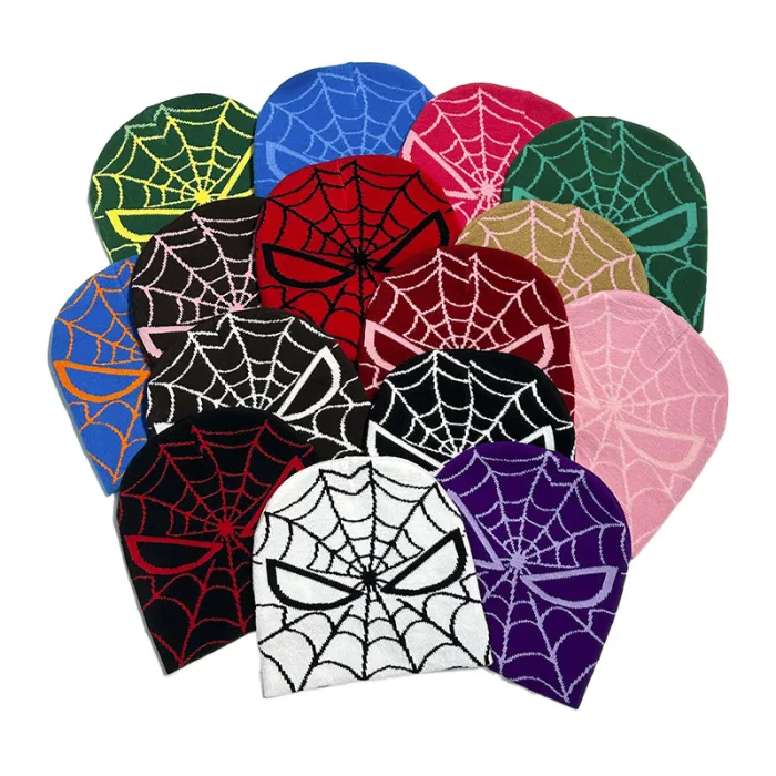 Custom Winter Jacquard Beanie Hats Halloween Funny Skull Cap Men Women Casual Skullies Y2K Knitted Spider Web Beanies