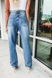 Fall Straight Jeans Women Holes Diamond Rhinestones Chains High Waist Fashion Streetwear Tassel Women Denim Pants Jeans