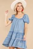 Cross border Spring/Summer New Fashion Casual Loose Cake Short Sleeve Denim Dress in Europe and America