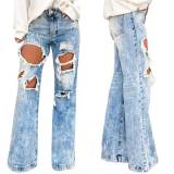 Womens High Waist Denim Ripped Jeans Destroyed Pants Distressed Loose Trousers