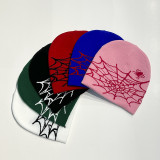 Wholesale Unisex Wool Skully Beanie Spider Web Hat All Over Logo Warm Cap Jacquard Knitted  Cuffless Beanie