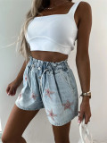 New summer  Y2K fashion leisure heavy industry rhinestone elastic waist shorts for women