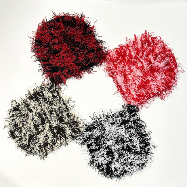 Women men design fall winter outdoor warm hip hop knit wild hair distressed beanie hat for adult