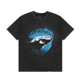 Cross border wholesale limited REPRESENT serrated shark print black round neck short sleeved T-shirt for men and women in summer fashion