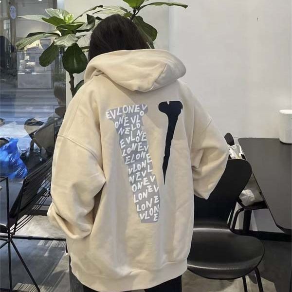 [In stock] VLONE JERRY Autumn/Winter New Embroidered ECG Big V Print Theme Men's and Women's Hooded Sweetheart