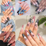 Wearing Nail Matte Gradient Rainbow Nail Sheet Camellia Nail Patch INS Style Wearing Nail Long French Nail Sheet