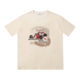 Correct RHUDE four-wheel drive racing letter print cross-border wholesale limited edition apricot round neck short sleeved T-shirt for men and women in summer