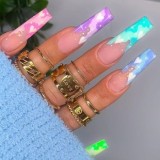 Wearing Nail Matte Gradient Rainbow Nail Sheet Camellia Nail Patch INS Style Wearing Nail Long French Nail Sheet