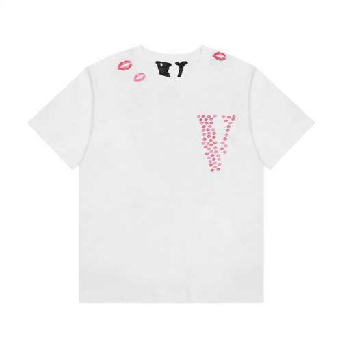 Meichao High Street VLONE JERRY Flame Red Lip Big V White Casual Short sleeved T-shirt Men and Women INS Couple