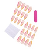 Wearing medium length almond nail patches, finished French line nail patches, fake nails, nail patches, pointed water drop nail patches