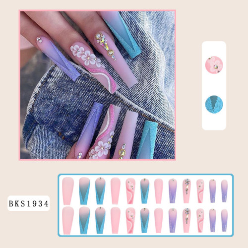 Wearing Nail Matte Gradient Rainbow Nail Sheet Camellia Nail Patch INS Style Wearing Nail Long French Nail Sheet