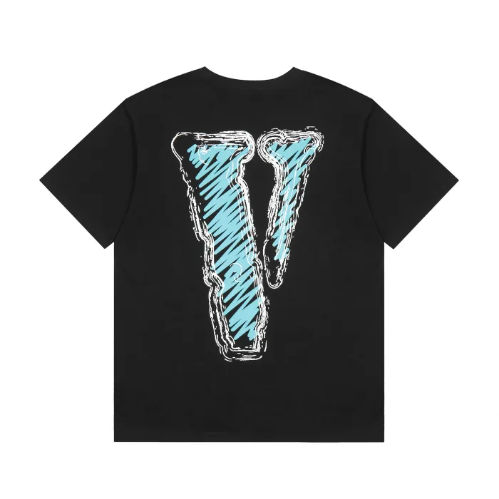 New VLONE FAST Graffiti Hand-painted Flower Big V Letter High Street Couple Round Neck Short Sleeve T-shirt Summer