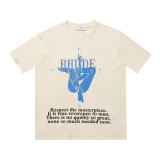 RHUDE Fashion Brand Sunset Center Face New Letter Print Oversize Loose Short sleeved T-shirt from Europe and America High Street