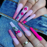 Wearing Nail Matte Gradient Rainbow Nail Sheet Camellia Nail Patch INS Style Wearing Nail Long French Nail Sheet