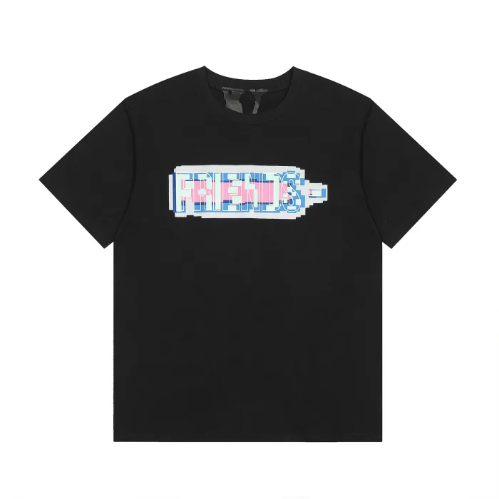 New VLONE FAST Graffiti Hand-painted Flower Big V Letter High Street Couple Round Neck Short Sleeve T-shirt Summer