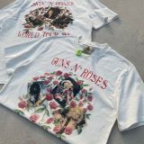 Wholesale direct sales Gunsn Rose Guns and Flowers Band front and back portrait printing, trendy hip-hop short sleeved T-shirts for men and women