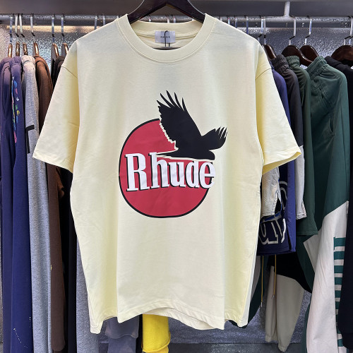 Foreign Trade Fashion Rhude High Street Style Black Peace Pigeon Print Double Yarn Pure Cotton Casual Short sleeved T-shirt for Men and Women Hip Hop