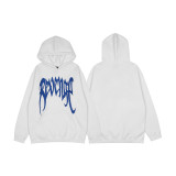 Meichao Hip Hop REVENGE Blue Ten Thousand Needle Embroidered Letter Style White Hooded Hoodie Simple Casual Hoodie