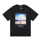American fashion brand purple brand mushroom cloud print high weight double yarn loose casual short sleeved T-shirt for men