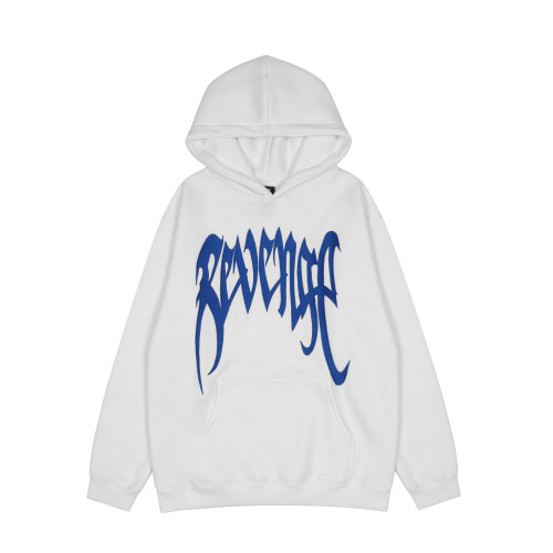 Meichao Hip Hop REVENGE Blue Ten Thousand Needle Embroidered Letter Style White Hooded Hoodie Simple Casual Hoodie