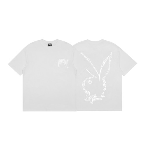 Cross border wholesale REVENGE hand drawn lines with small letters and rabbit head prints, simple casual short sleeved T-shirts, summer