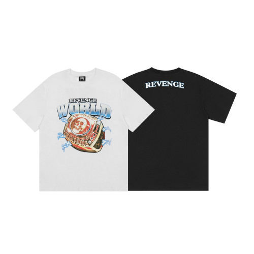 Meichao Hip Hop High Street REVENGE Lightning Skull Championship Ring Juice Co branded Letter Short Sleeve T-shirt Summer