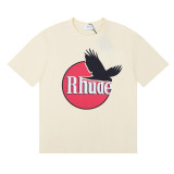Foreign Trade Fashion Rhude High Street Style Black Peace Pigeon Print Double Yarn Pure Cotton Casual Short sleeved T-shirt for Men and Women Hip Hop