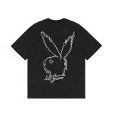 Cross border wholesale REVENGE hand drawn lines with small letters and rabbit head prints, simple casual short sleeved T-shirts, summer
