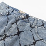 GALLERY DEPT TIDE wire mesh pigeon print distressed blue jeans casual pants for men and women in autumn
