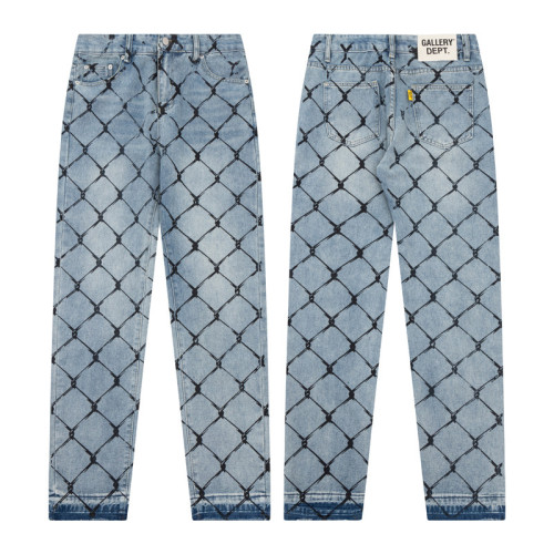 GALLERY DEPT TIDE wire mesh pigeon print distressed blue jeans casual pants for men and women in autumn