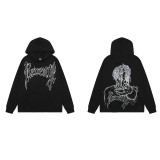 Trendy Revenge Embroidered Dragon Skeleton Small Couple Skull Head American Loose High Street Casual Hoodie Sweater