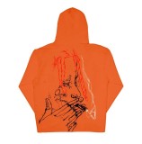 REVENGE foam hand drawn letter line sketch smoking hip-hop portrait plush hooded hoodie for men and women