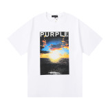 American fashion brand purple brand sea sunrise print high-quality pure cotton casual street short sleeved T-shirt for men