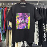 European and American street fashion brand purple brand with abstract purple elements printed on high-quality cotton casual short sleeved T-shirts