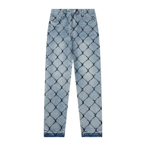 GALLERY DEPT TIDE wire mesh pigeon print distressed blue jeans casual pants for men and women in autumn