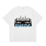 American High Street Trendy RHUDE Palace Castle Letter Print Casual Loose Short sleeved T-shirt Unisex Summer