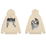 Revenge X Lil Durk Co branded New Product Dirty Braid Skull Printed Bone Design Letter Hooded Sweater for Men