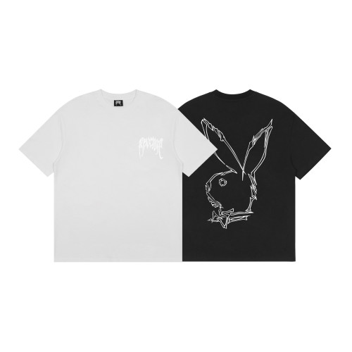 Cross border wholesale REVENGE hand drawn lines with small letters and rabbit head prints, simple casual short sleeved T-shirts, summer