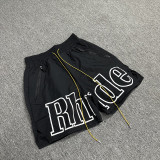 Meichao High Street RHUDE stroke border letter logo printed drawstring loose capris casual shorts for summer fashion men and women